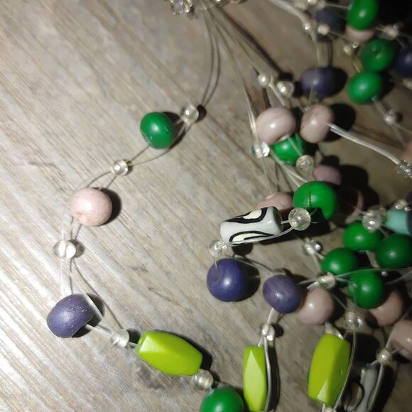 Necklace Statement Multicolored Beaded Adjustable Chain Lobster Clasp 16 inch - Picture 7 of 7